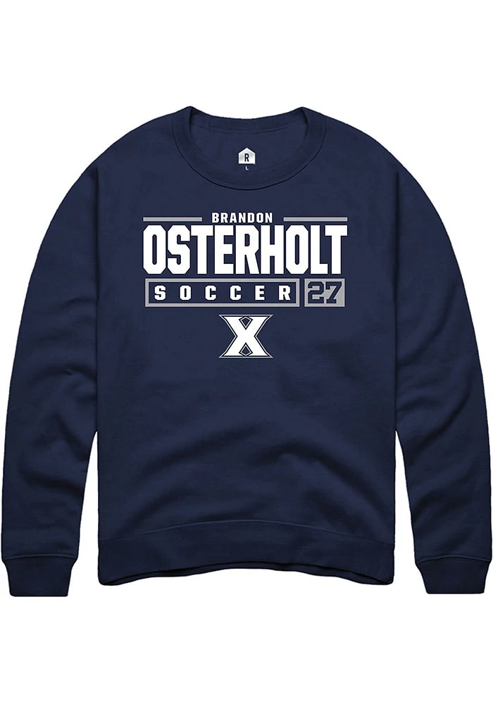 Brandon Osterholt  Rally Xavier Musketeers Mens Navy Blue NIL Stacked Box Long Sleeve Crew Sweat..