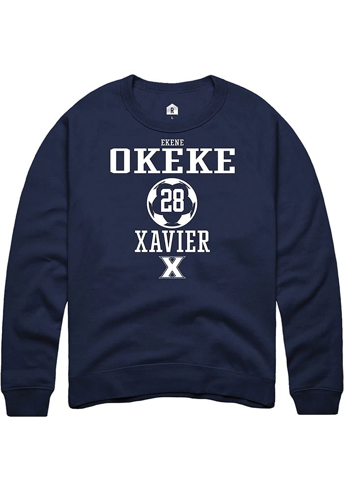 Ekene Okeke Rally Xavier Musketeers Mens Navy Blue NIL Sport Icon Long Sleeve Crew Sweatshirt