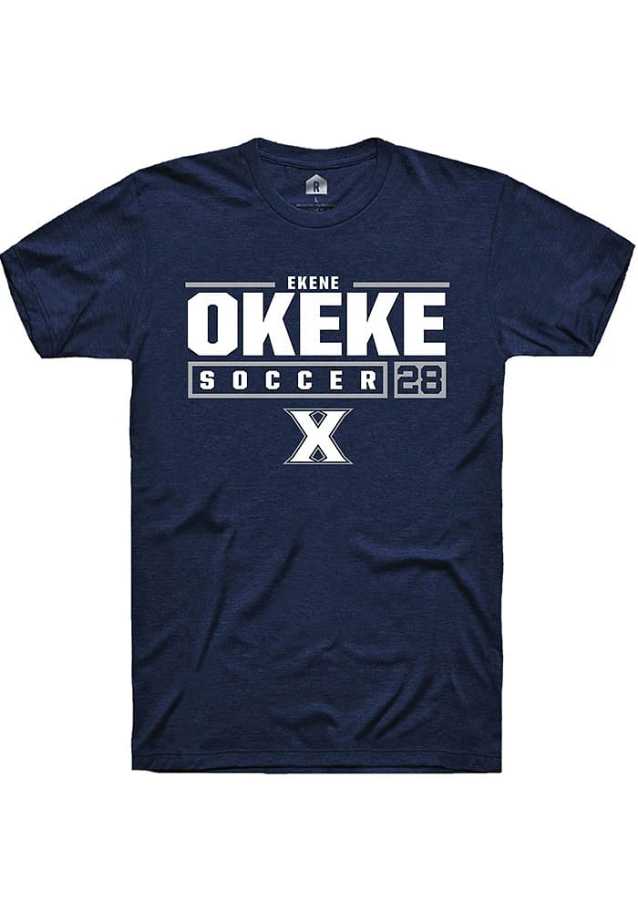 Ekene Okeke Xavier Musketeers Navy Blue Rally NIL Stacked Box Short Sleeve T Shirt
