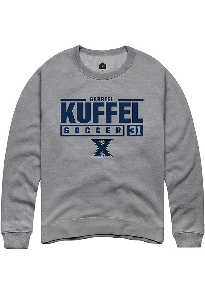 Gabriel Kuffel Rally Xavier Musketeers Mens Graphite NIL Stacked Box Long Sleeve Crew Sweatshirt