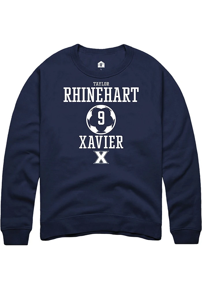 Taylor Rhinehart  Rally Xavier Musketeers Mens Navy Blue NIL Sport Icon Long Sleeve Crew Sweatsh..