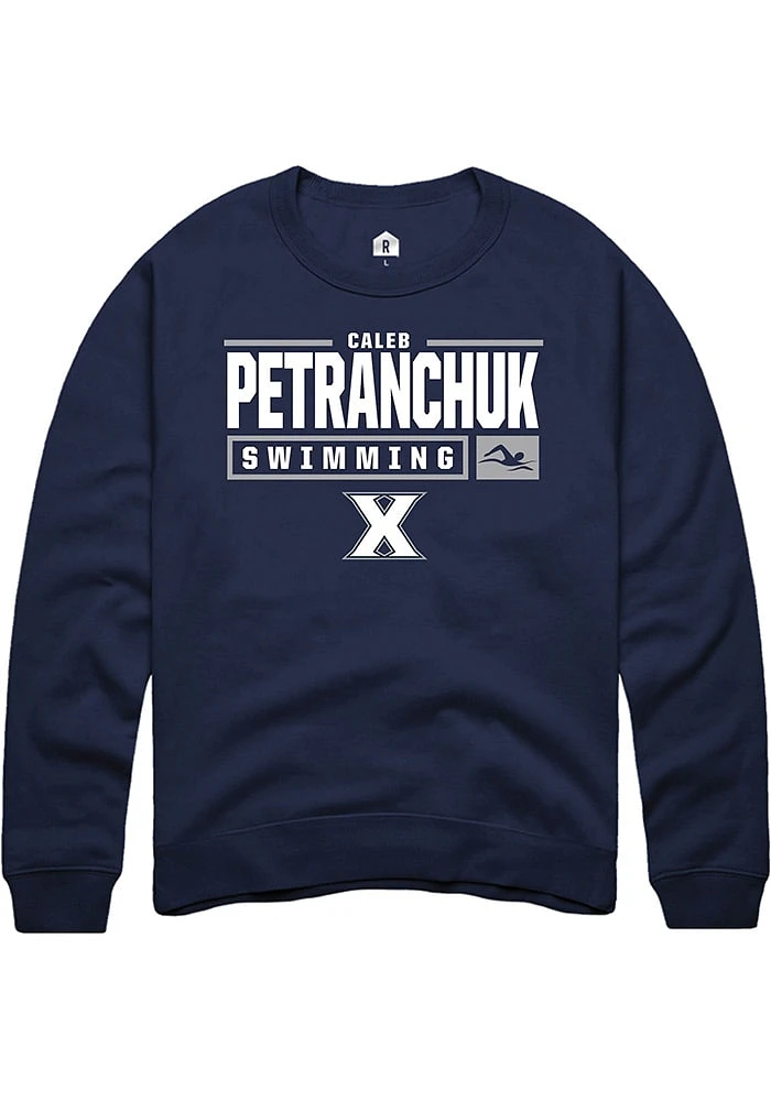 Caleb Petranchuk  Rally Xavier Musketeers Mens Navy Blue NIL Stacked Box Long Sleeve Crew Sweatshi..