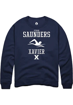 Ethan Saunders  Rally Xavier Musketeers Mens Navy Blue NIL Sport Icon Long Sleeve Crew Sweatshir..