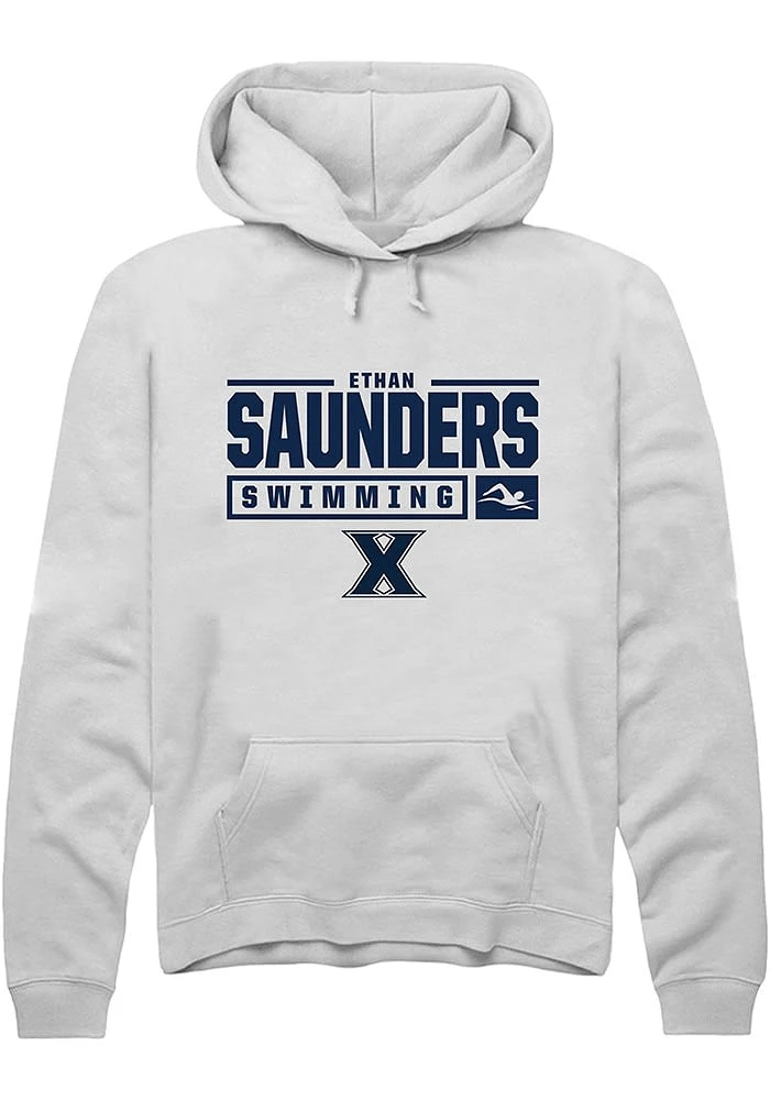 Ethan Saunders  Rally Xavier Musketeers Mens White NIL Stacked Box Long Sleeve Hoodie