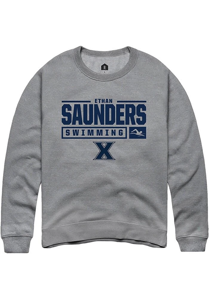 Ethan Saunders  Rally Xavier Musketeers Mens Graphite NIL Stacked Box Long Sleeve Crew Sweatshirt