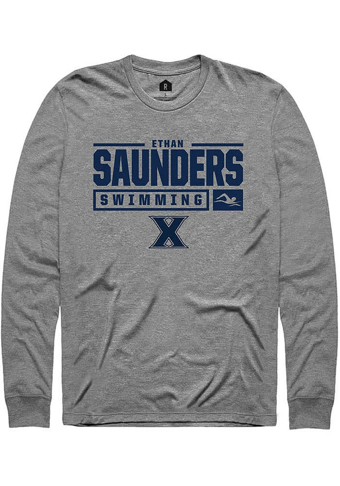 Ethan Saunders Xavier Musketeers Graphite Rally NIL Stacked Box Long Sleeve T Shirt