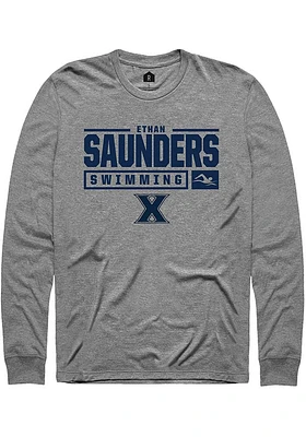 Ethan Saunders  Xavier Musketeers Graphite Rally NIL Stacked Box Long Sleeve T Shirt