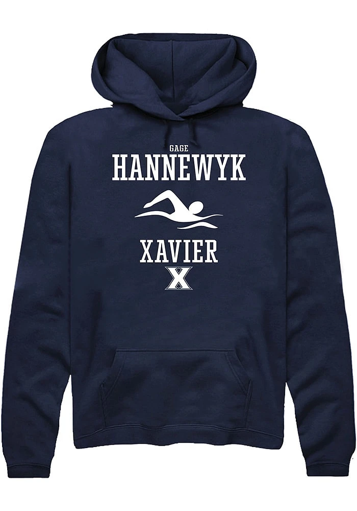 Gage Hannewyk  Rally Xavier Musketeers Mens Navy Blue NIL Sport Icon Long Sleeve Hoodie