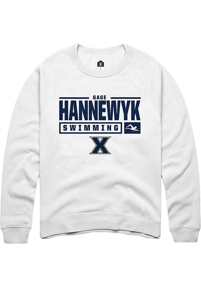 Gage Hannewyk Rally Xavier Musketeers Mens NIL Stacked Box Long Sleeve Crew Sweatshirt