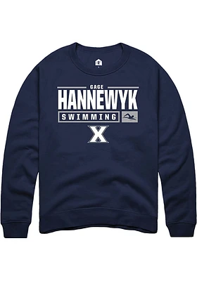 Gage Hannewyk  Rally Xavier Musketeers Mens Navy Blue NIL Stacked Box Long Sleeve Crew Sweatshir..