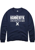 Gage Hannewyk  Rally Xavier Musketeers Mens Navy Blue NIL Stacked Box Long Sleeve Crew Sweatshir..