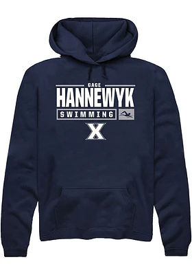 Gage Hannewyk  Rally Xavier Musketeers Mens Navy Blue NIL Stacked Box Long Sleeve Hoodie