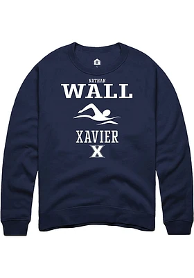 Nathan Wall  Rally Xavier Musketeers Mens Navy Blue NIL Sport Icon Long Sleeve Crew Sweatshirt