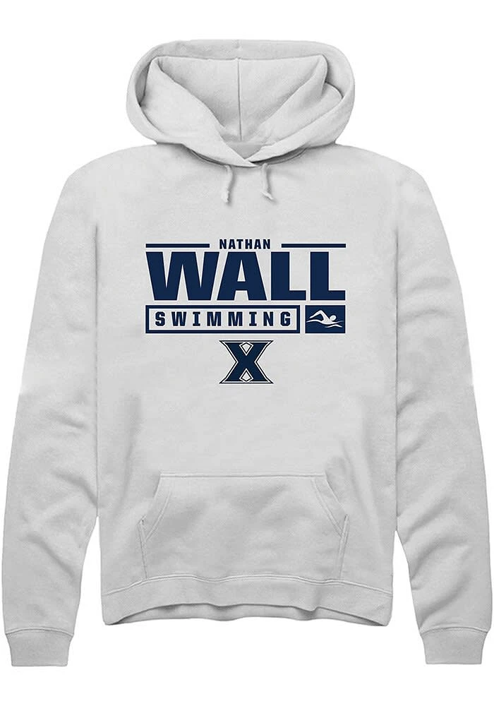 Nathan Wall  Rally Xavier Musketeers Mens White NIL Stacked Box Long Sleeve Hoodie