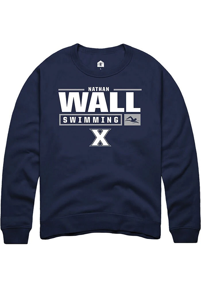 Nathan Wall  Rally Xavier Musketeers Mens Navy Blue NIL Stacked Box Long Sleeve Crew Sweatshirt