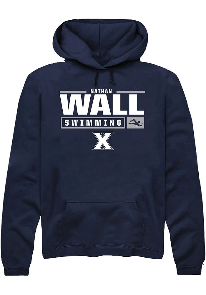 Nathan Wall  Rally Xavier Musketeers Mens Navy Blue NIL Stacked Box Long Sleeve Hoodie