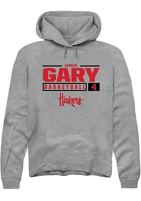 Juwan Gary  Rally Nebraska Cornhuskers Mens Graphite NIL Stacked Box Long Sleeve Hoodie