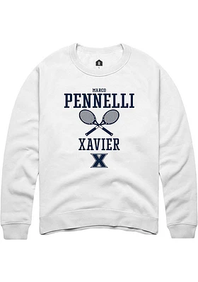 Marco Pennelli  Rally Xavier Musketeers Mens White NIL Sport Icon Long Sleeve Crew Sweatshirt