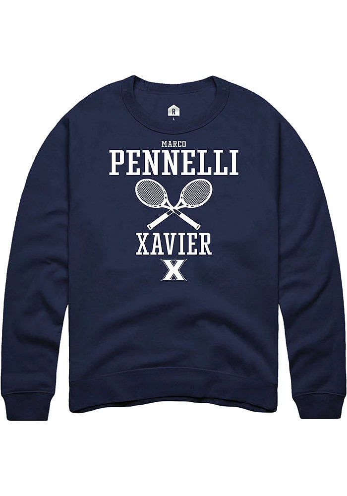 Marco Pennelli Rally Xavier Musketeers Mens Navy Blue NIL Sport Icon Long Sleeve Crew Sweatshirt