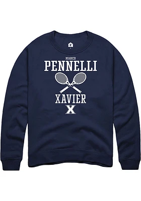 Marco Pennelli  Rally Xavier Musketeers Mens Navy Blue NIL Sport Icon Long Sleeve Crew Sweatshirt