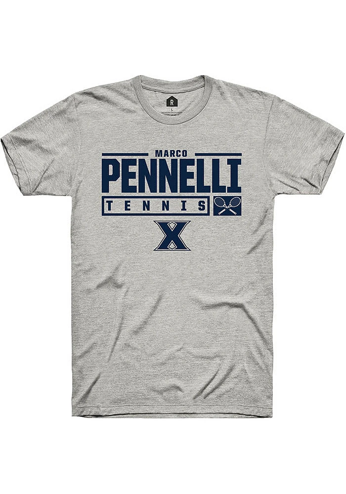 Marco Pennelli  Xavier Musketeers Ash Rally NIL Stacked Box Short Sleeve T Shirt