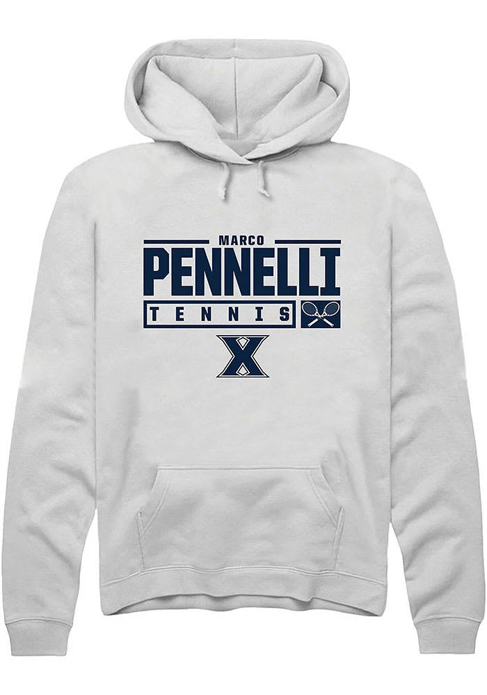 Marco Pennelli Rally Xavier Musketeers Mens White NIL Stacked Box Long Sleeve Hoodie