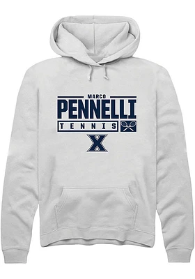 Marco Pennelli  Rally Xavier Musketeers Mens White NIL Stacked Box Long Sleeve Hoodie