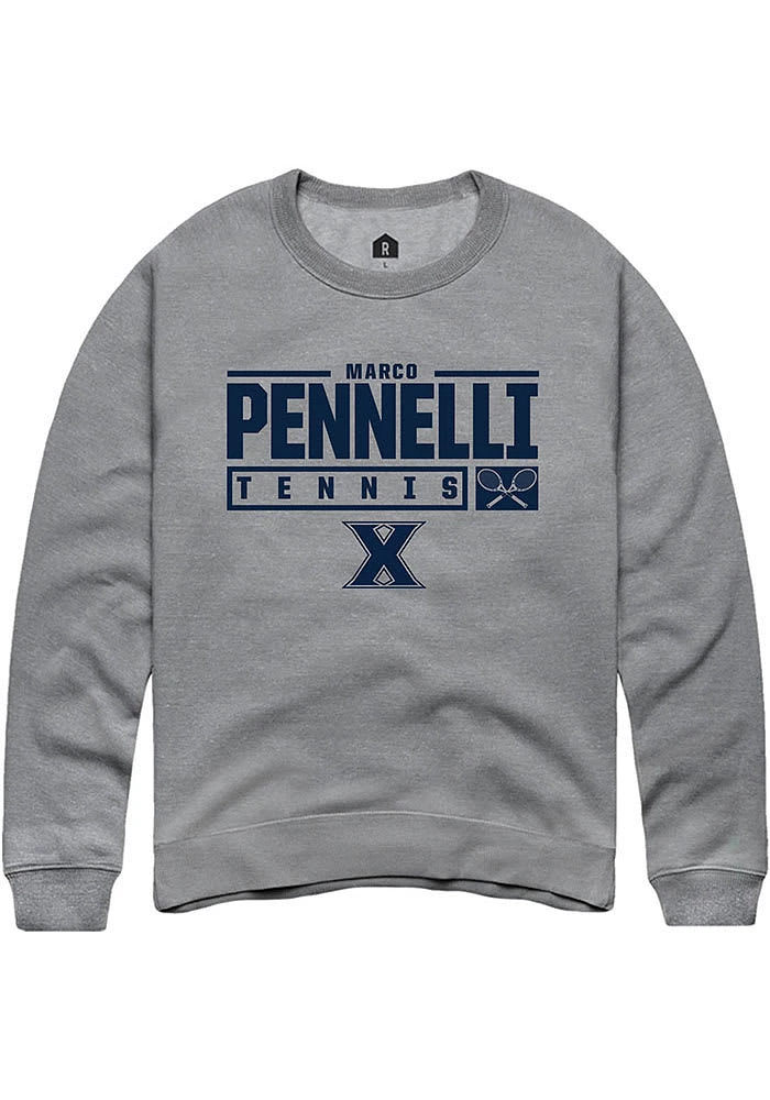Marco Pennelli  Rally Xavier Musketeers Mens Graphite NIL Stacked Box Long Sleeve Crew Sweatshirt