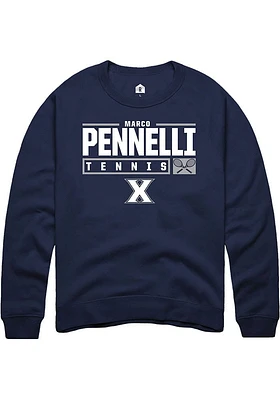 Marco Pennelli  Rally Xavier Musketeers Mens Navy Blue NIL Stacked Box Long Sleeve Crew Sweatshirt