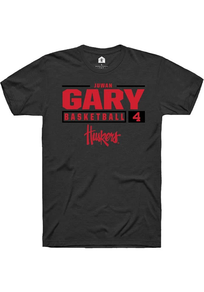 Juwan Gary Nebraska Cornhuskers Black Rally NIL Stacked Box Short Sleeve T Shirt