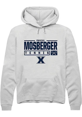 Pascal Mosberger  Rally Xavier Musketeers Mens White NIL Stacked Box Long Sleeve Hoodie