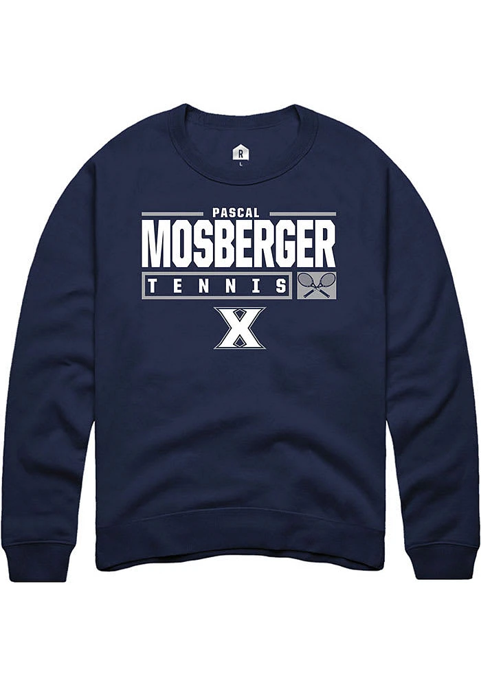 Pascal Mosberger  Rally Xavier Musketeers Mens Navy Blue NIL Stacked Box Long Sleeve Crew Sweats..