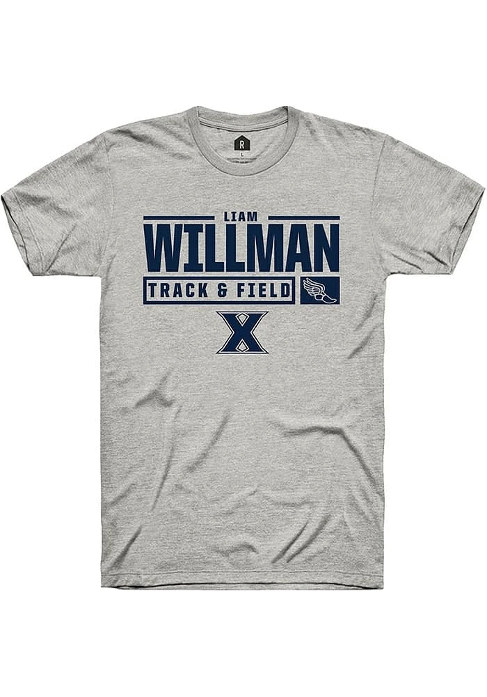 Liam Willman  Xavier Musketeers Ash Rally NIL Stacked Box Short Sleeve T Shirt