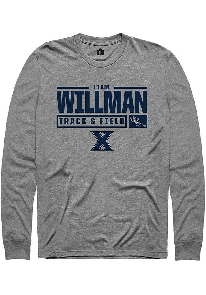 Liam Willman  Xavier Musketeers Graphite Rally NIL Stacked Box Long Sleeve T Shirt