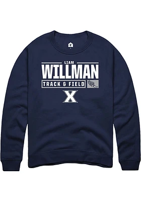 Liam Willman  Rally Xavier Musketeers Mens Navy Blue NIL Stacked Box Long Sleeve Crew Sweatshirt