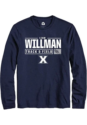 Liam Willman  Xavier Musketeers Navy Blue Rally NIL Stacked Box Long Sleeve T Shirt