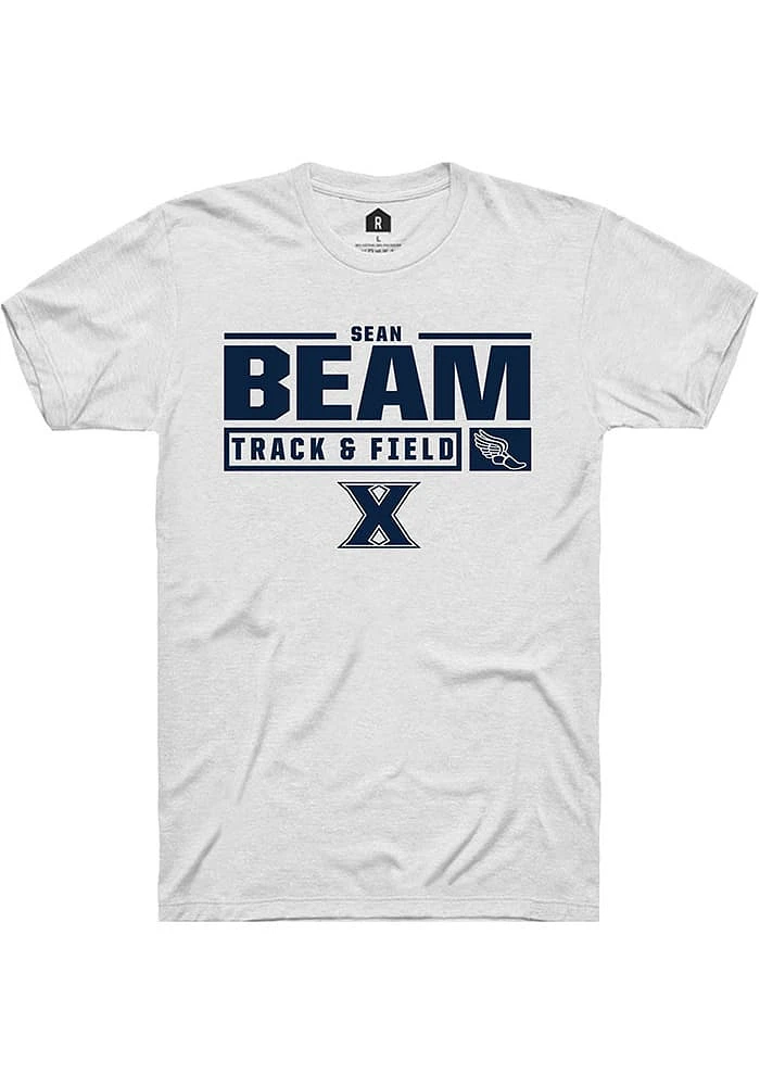 Sean Beam  Xavier Musketeers White Rally NIL Stacked Box Short Sleeve T Shirt