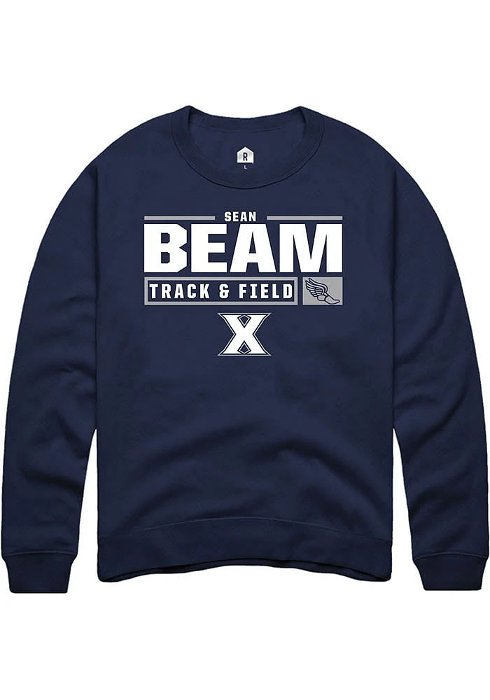 Sean Beam  Rally Xavier Musketeers Mens Navy Blue NIL Stacked Box Long Sleeve Crew Sweatshirt