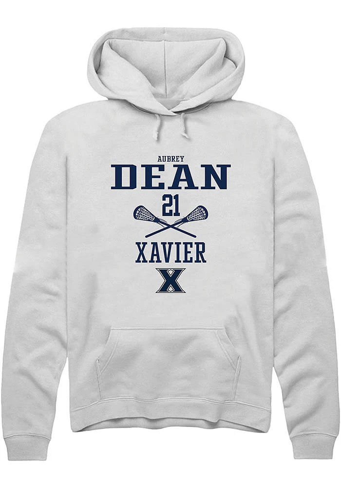 Aubrey Dean  Rally Xavier Musketeers Mens White NIL Sport Icon Long Sleeve Hoodie