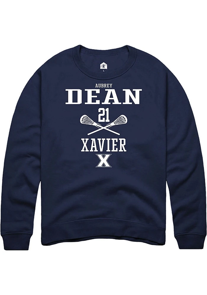 Aubrey Dean  Rally Xavier Musketeers Mens Navy Blue NIL Sport Icon Long Sleeve Crew Sweatshirt