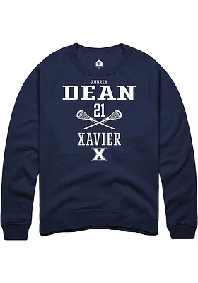 Aubrey Dean  Rally Xavier Musketeers Mens Navy Blue NIL Sport Icon Long Sleeve Crew Sweatshirt