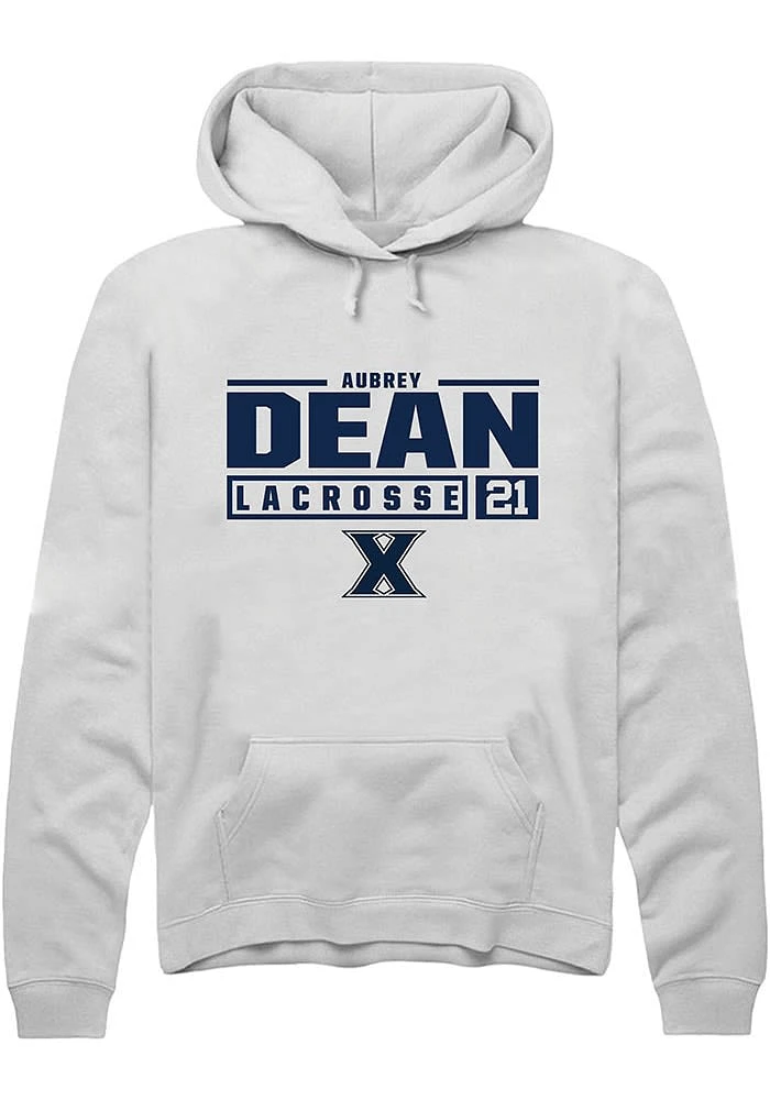 Aubrey Dean  Rally Xavier Musketeers Mens White NIL Stacked Box Long Sleeve Hoodie