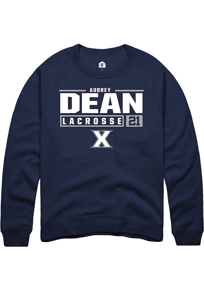 Aubrey Dean  Rally Xavier Musketeers Mens Navy Blue NIL Stacked Box Long Sleeve Crew Sweatshirt