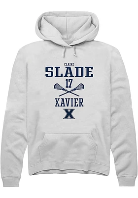 Claire Slade  Rally Xavier Musketeers Mens White NIL Sport Icon Long Sleeve Hoodie