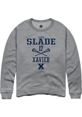 Claire Slade  Rally Xavier Musketeers Mens Graphite NIL Sport Icon Long Sleeve Crew Sweatshirt