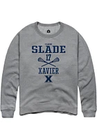 Claire Slade  Rally Xavier Musketeers Mens Graphite NIL Sport Icon Long Sleeve Crew Sweatshirt