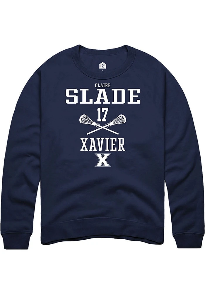 Claire Slade  Rally Xavier Musketeers Mens Navy Blue NIL Sport Icon Long Sleeve Crew Sweatshirt