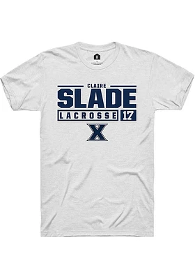 Claire Slade  Xavier Musketeers White Rally NIL Stacked Box Short Sleeve T Shirt