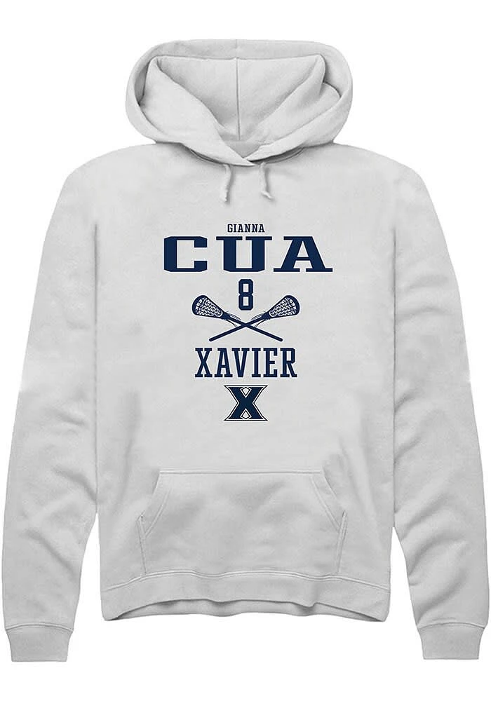 Gianna Cua  Rally Xavier Musketeers Mens White NIL Sport Icon Long Sleeve Hoodie