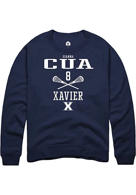 Gianna Cua  Rally Xavier Musketeers Mens Navy Blue NIL Sport Icon Long Sleeve Crew Sweatshirt